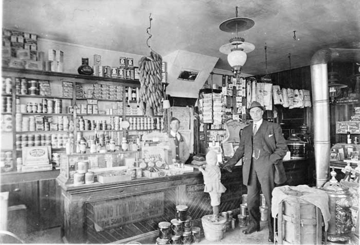 Another inside view of the Linfield grocery store, c. 1920
